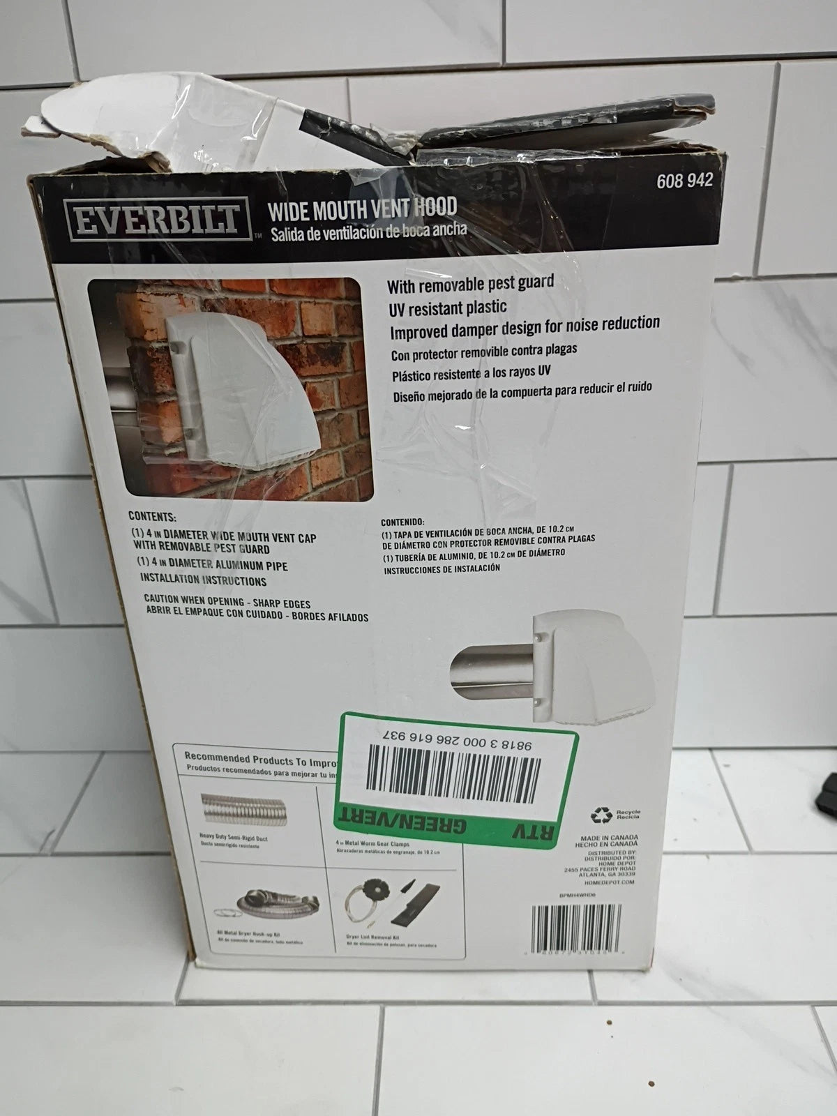 Everbilt Wide Mouth Dryer Vent Hood, Removable Pest Guard, White READ