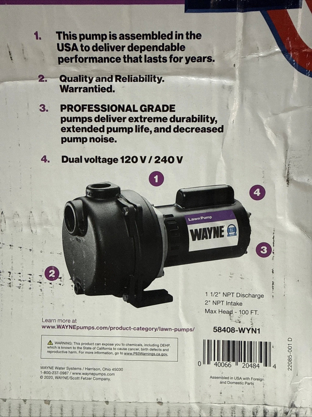 Wayne WLS150 1-1/2 HP Cast Iron Quick-Prime Lawn-irrigation Sprinkler Pump. NOB