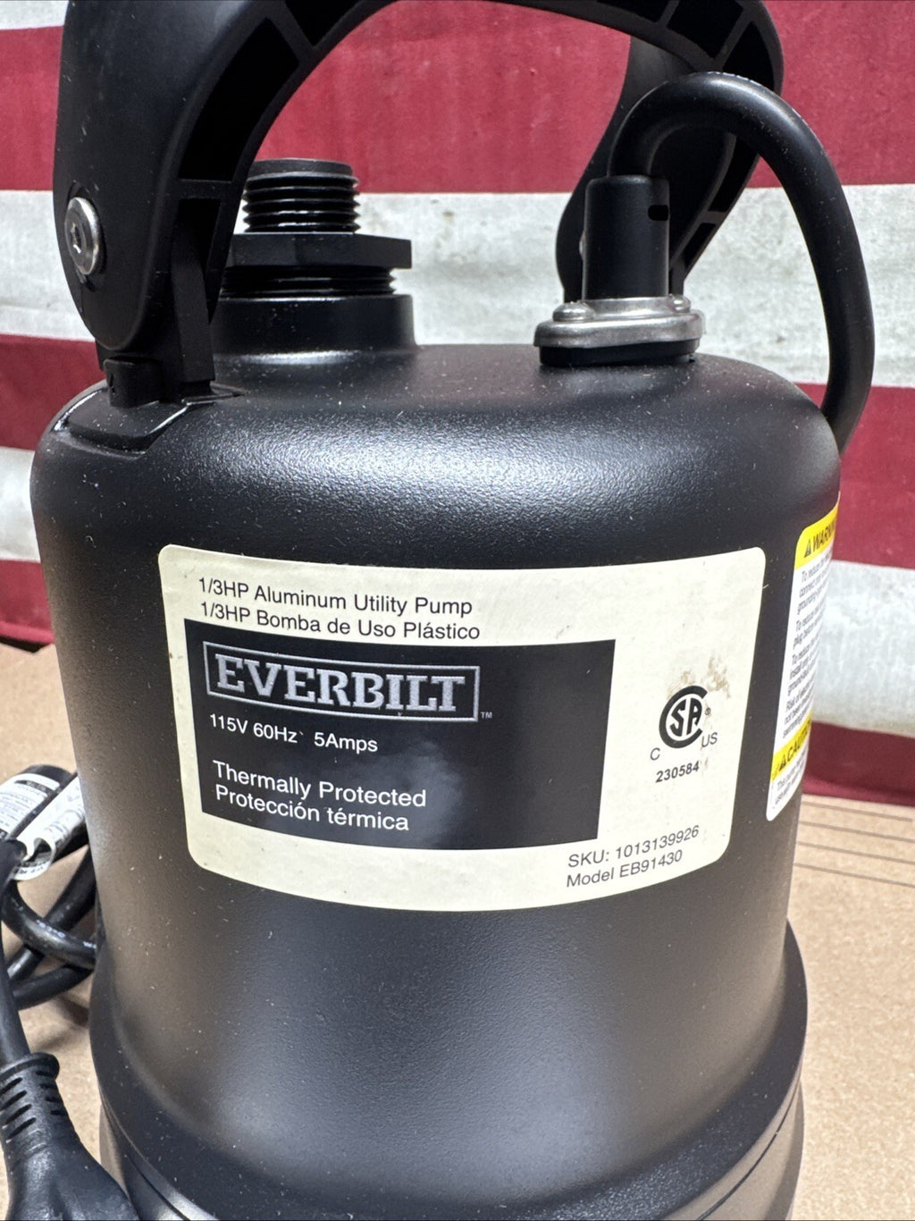 Everbilt 1/3 HP Submersible Aluminum Utility Pump Corrosion Resistant..