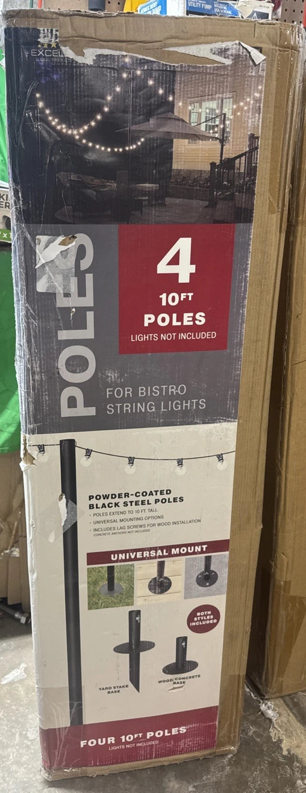 EXCELLO GLOBAL PRODUCTS Bistro String Light Poles - 4 Pack - Extends to 10ft