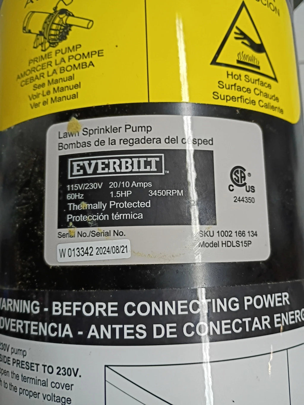 Everbilt Lawn Irrigation Pump Plastic 1.5HP HDLS15P PARTS ONLY