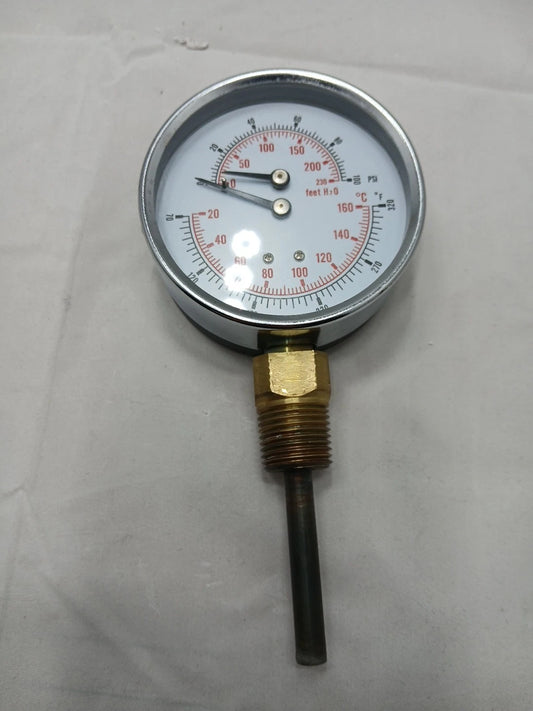 PIC GAUGES TRI-HD-302L-E Boiler Gauge,Round,0-100 psi,80 to 320F 19RZ41