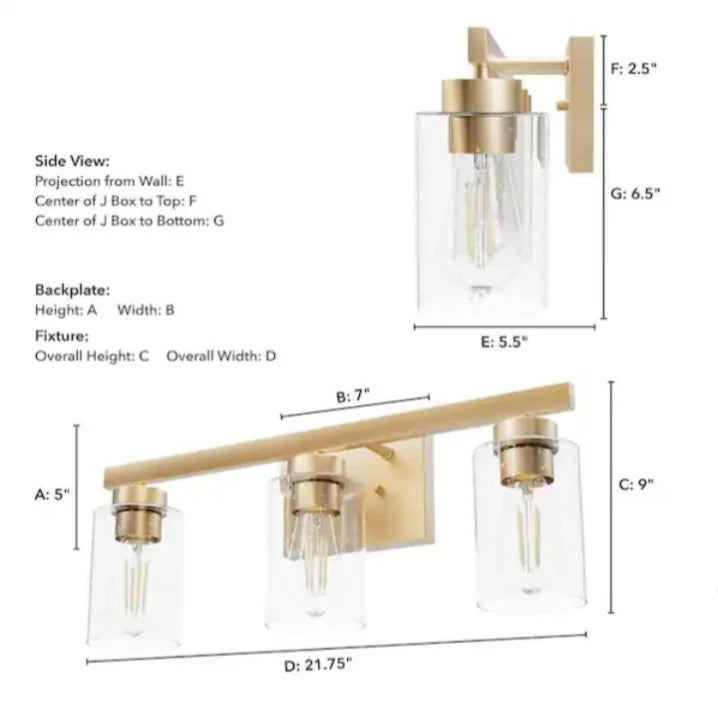 Hunter Hartland 22 in. 3-Light Alturas Gold Vanity Light with Clear Seeded Glass