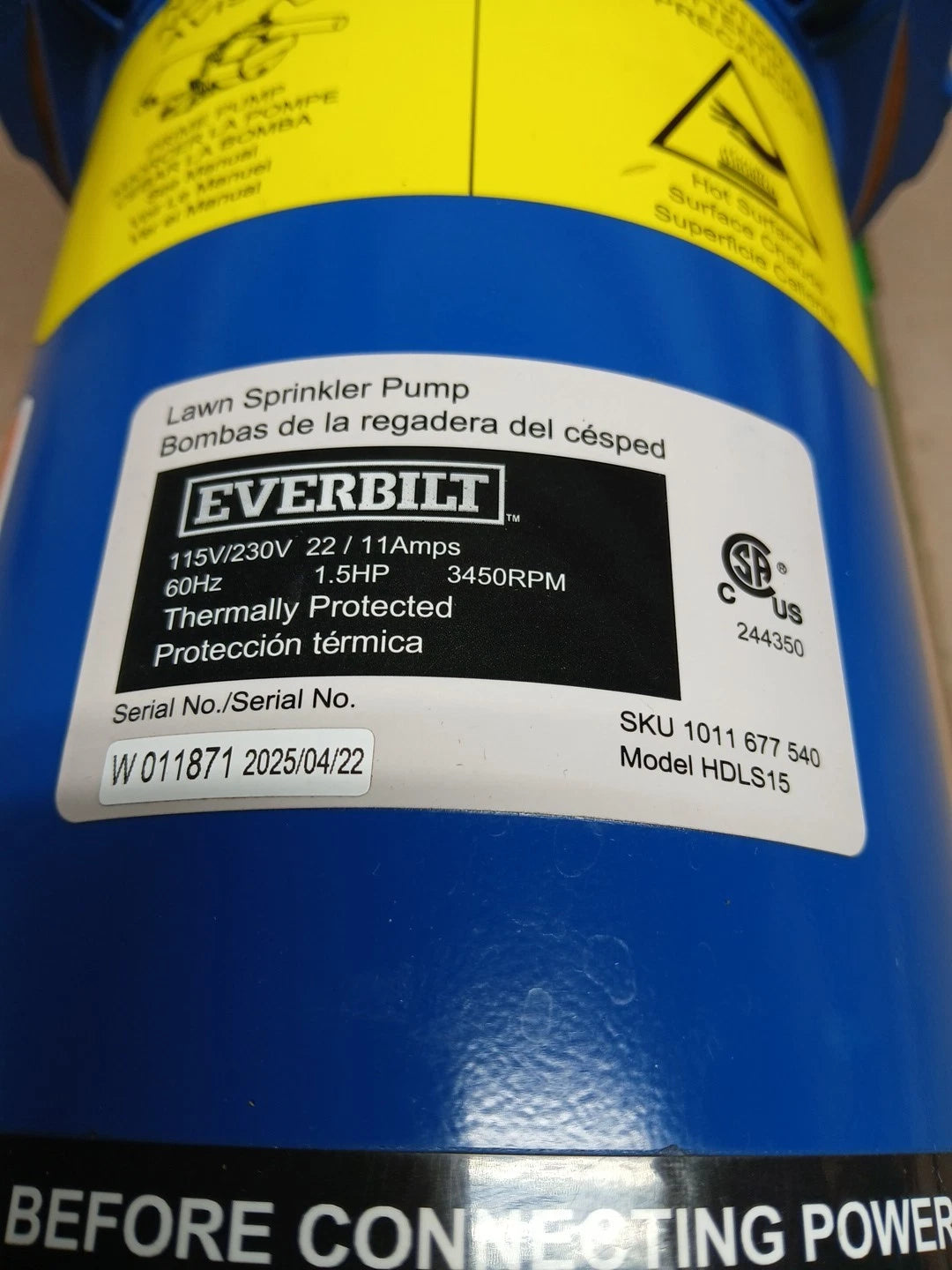 Everbilt 1-1/2 HP Cast Iron Lawn Irrigation Pump 115/230 Dual Voltage FOR PARTS.