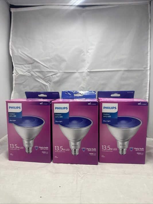 LOT OF 3 Phillips Blue Outdoor Party LED Light 13.5W Par 38 Bulb Med Base