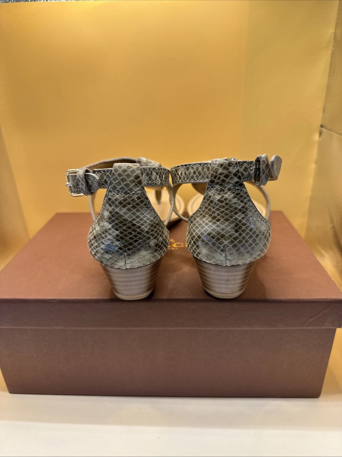 Coach New York Ingrid Natural Snake Print Sandals Size 7M Women's New With Box!