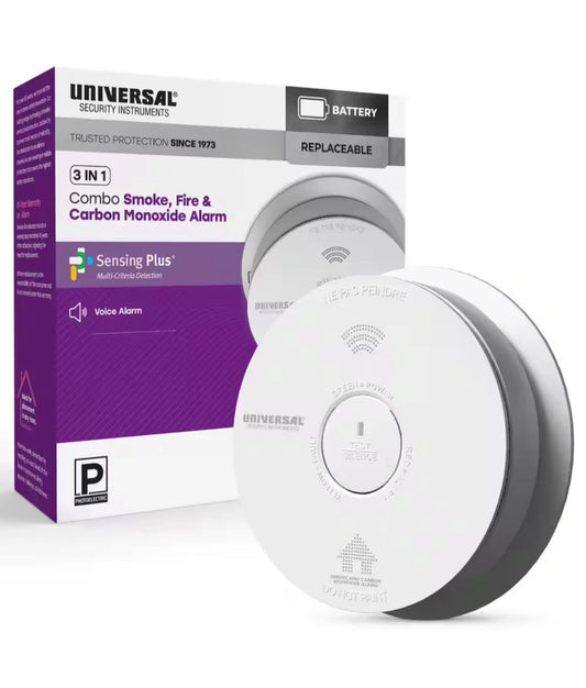 Universal Security Instruments 3 in 1 Combo Smoke, Fire & Carbon Monoxide Alarm