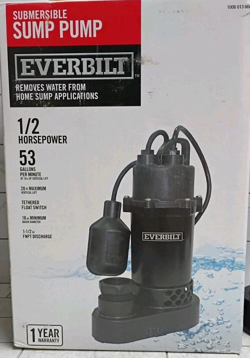 Everbilt HDSP50W 1/2 HP Submersible Aluminum Sump Pump with Tethered Switch OB