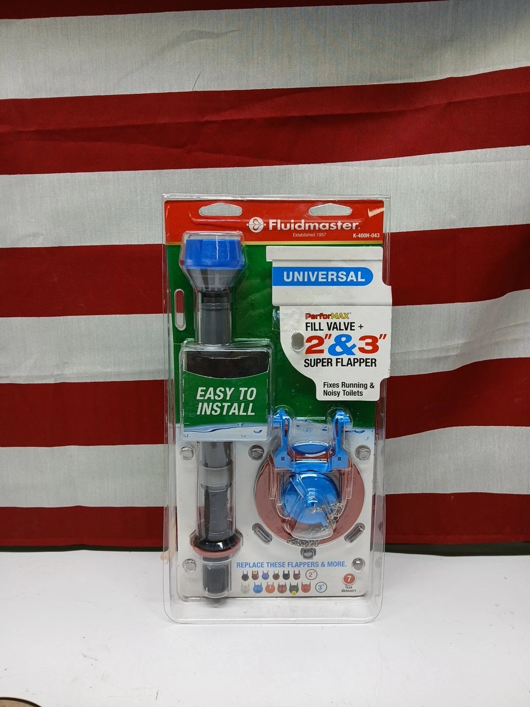 9pck Fluidmaster Fill Valve + 2” & 3” Super Flapper Kit K-400H-043 OPEN BOX