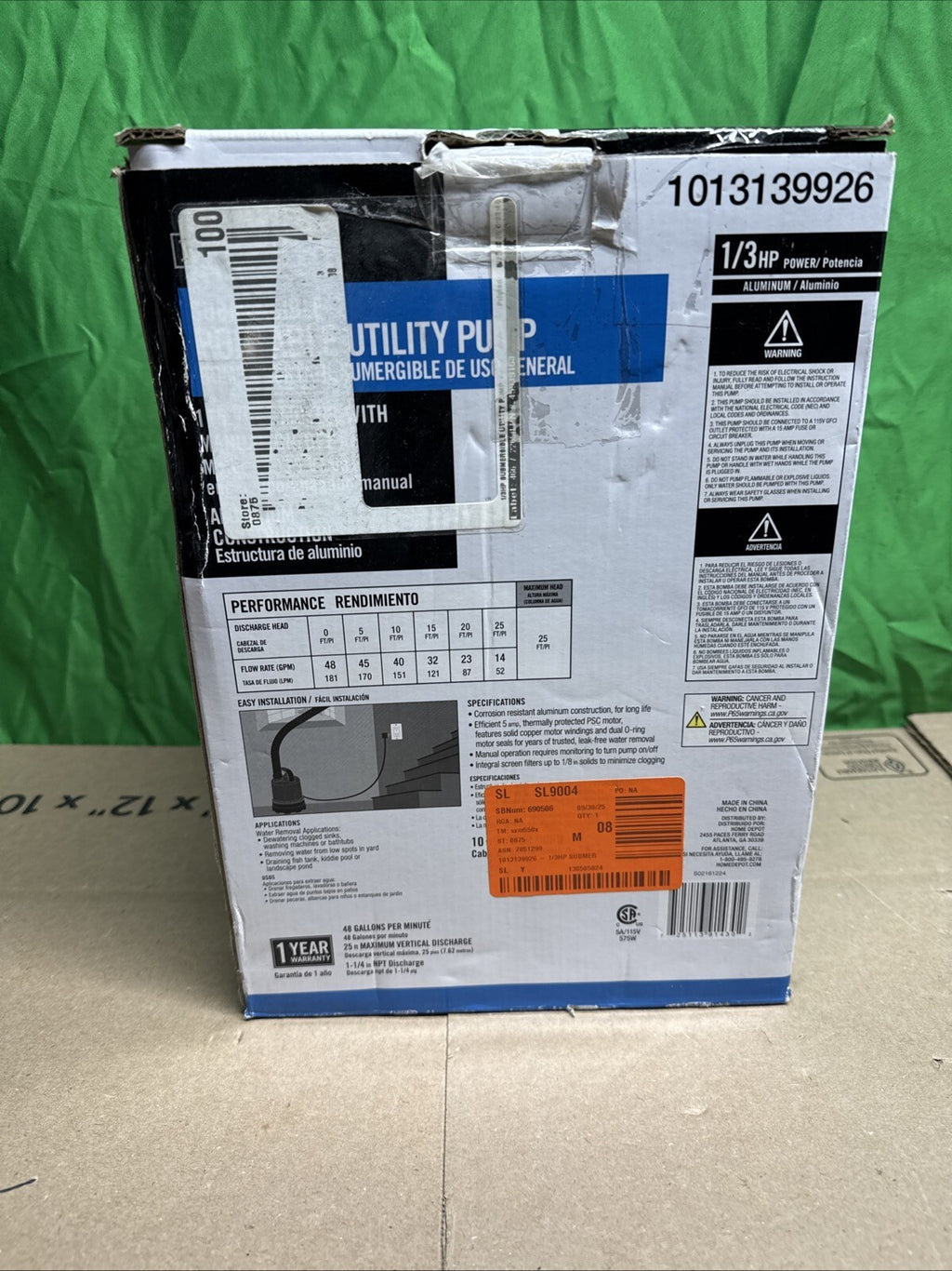 Everbilt 1/3 HP Submersible Aluminum Utility Pump