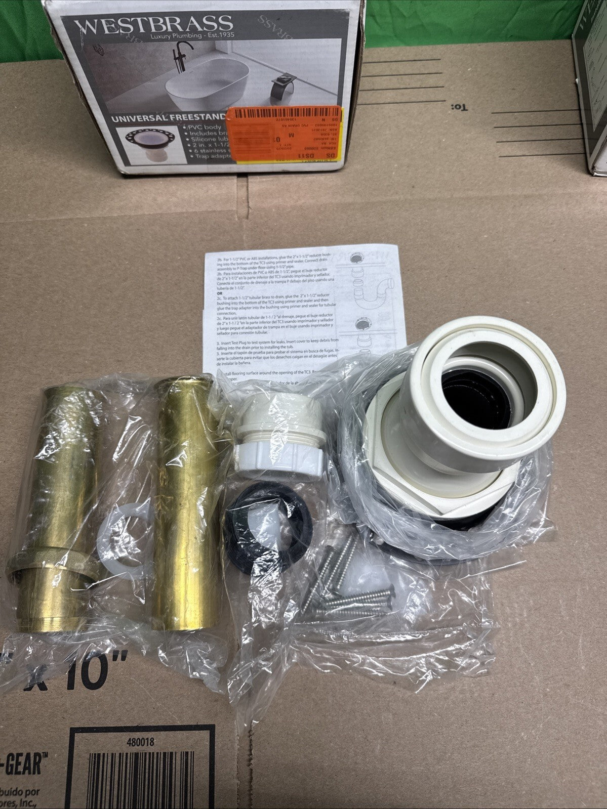 Westbrass Universal Freestanding Bathtub Floor Drain Kit TC3PWB