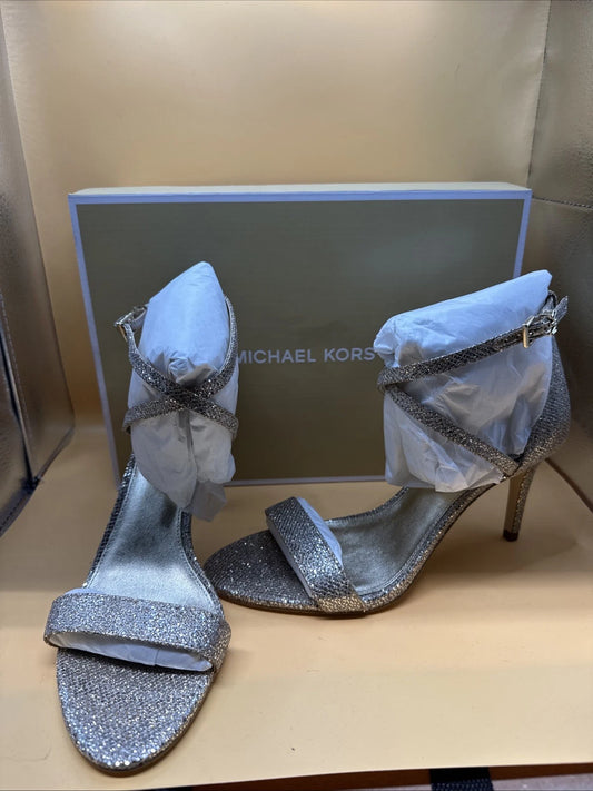 NWB MICHAEL KORS AVA MID SANDAL GLITTER MESH GOLD WOMEN Size 7M