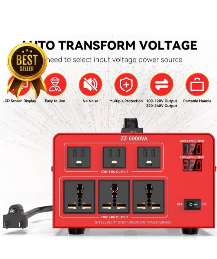 6000 Watt Voltage Converter Transformer Heavy Duty Step Up/Down Power Converter