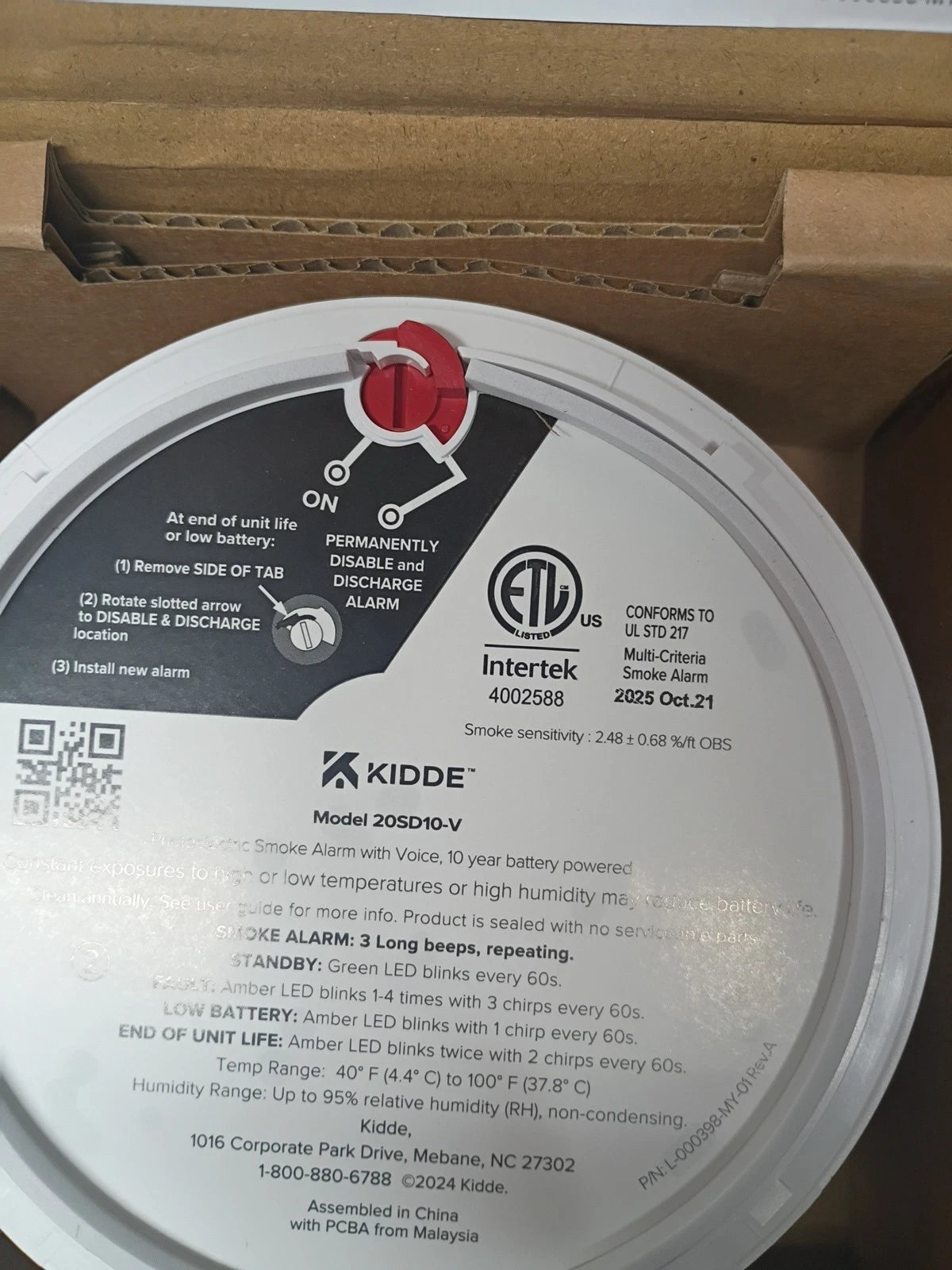 3pk Kidde Smoke Detector, 10-Year Battery Powered, with Voice Alerts 20SD10-V