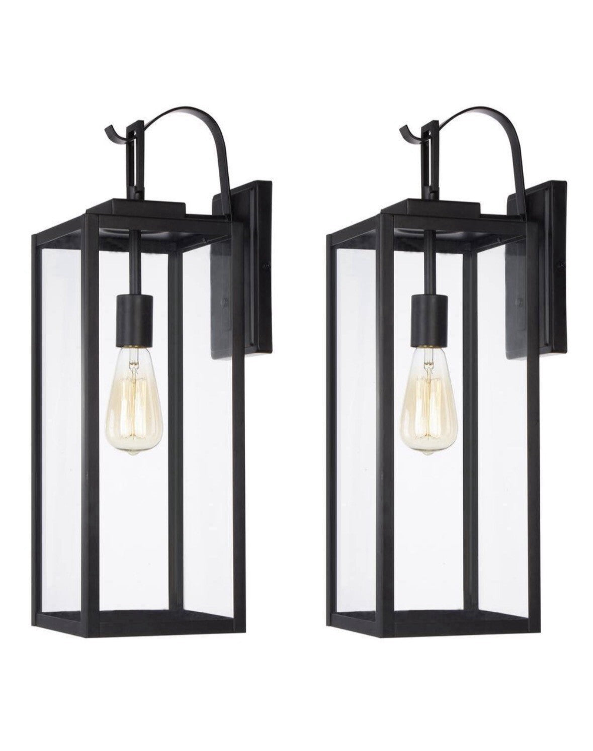 2PK Foothill 22.6 in. 1-Light Matte Black Outdoor Wall Lantern Sconce With…