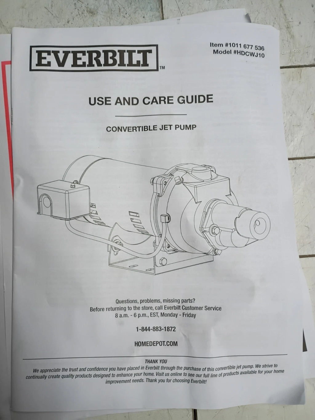 Everbilt HDCWJ10, 1 HP Professional Convertible Jet Pump 24 GPM PARTS ONLY READ
