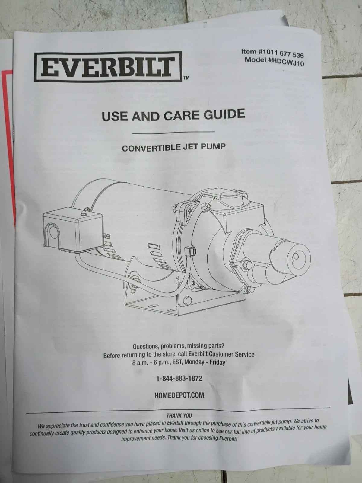 Everbilt HDCWJ10, 1 HP Professional Convertible Jet Pump 24 GPM PARTS ONLY READ