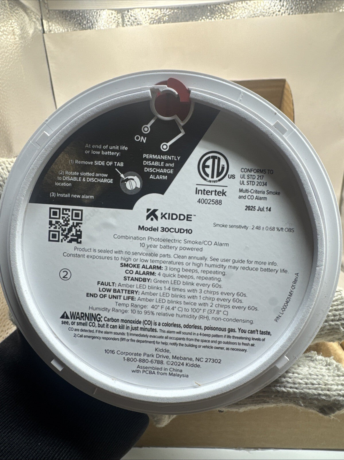 Kidde Smoke & CO Detector, 10-Year Battery, LED Warning Indicators 30CUD10.!