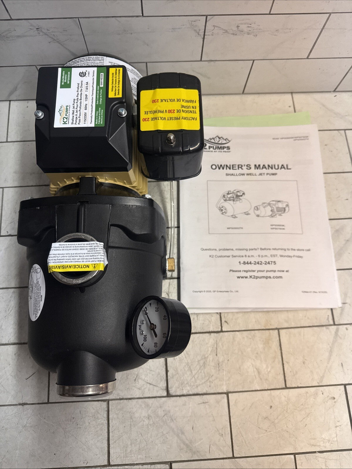 K2 Pumps Shallow Well Jet Pump 1/2HP Lead Free Thermoplastic 115/230V OPEN BOX