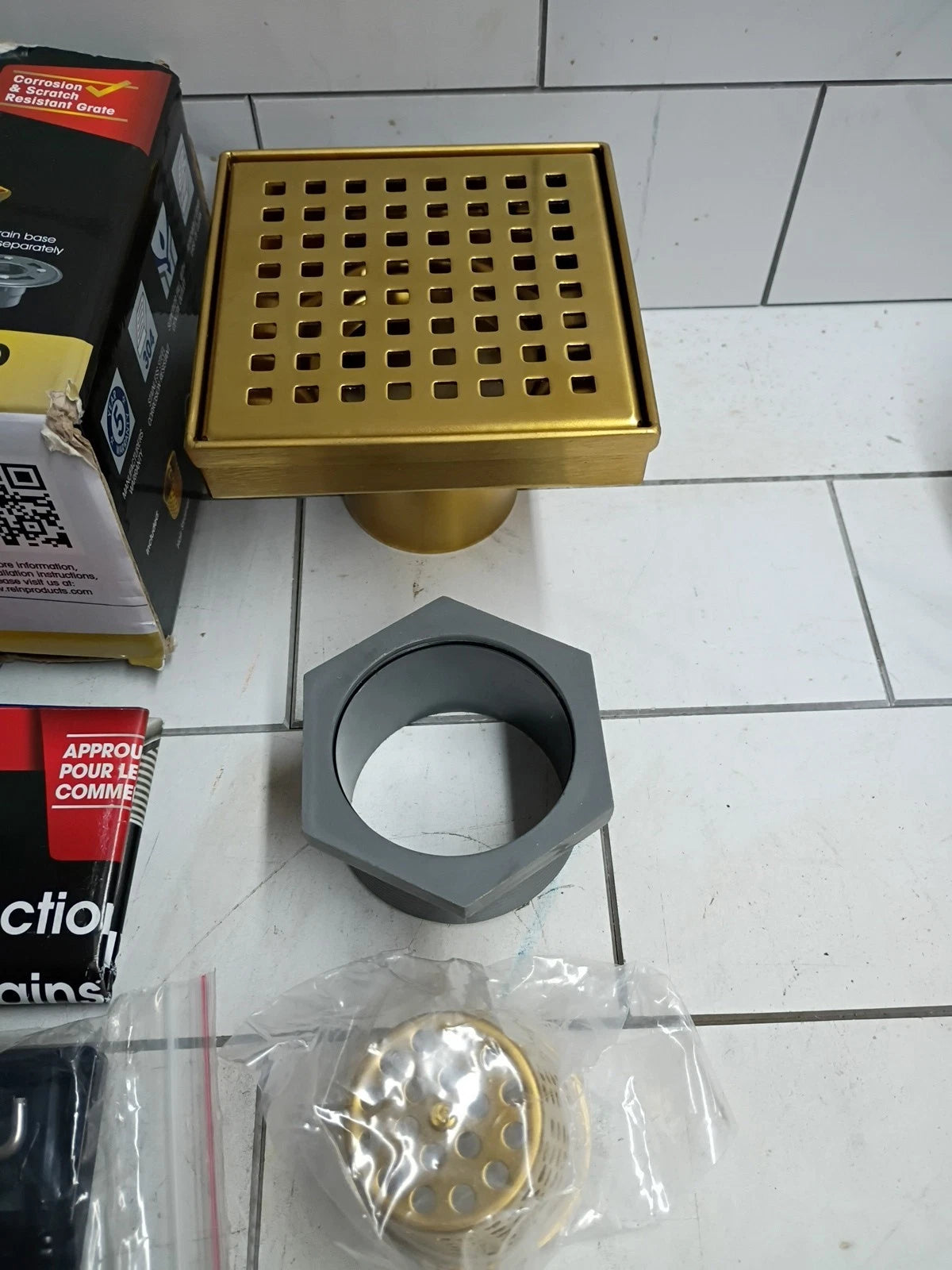 RELN FD0402SQBG 4 in. x 4 in. Brushed Gold Square Shower Drain, Open Box