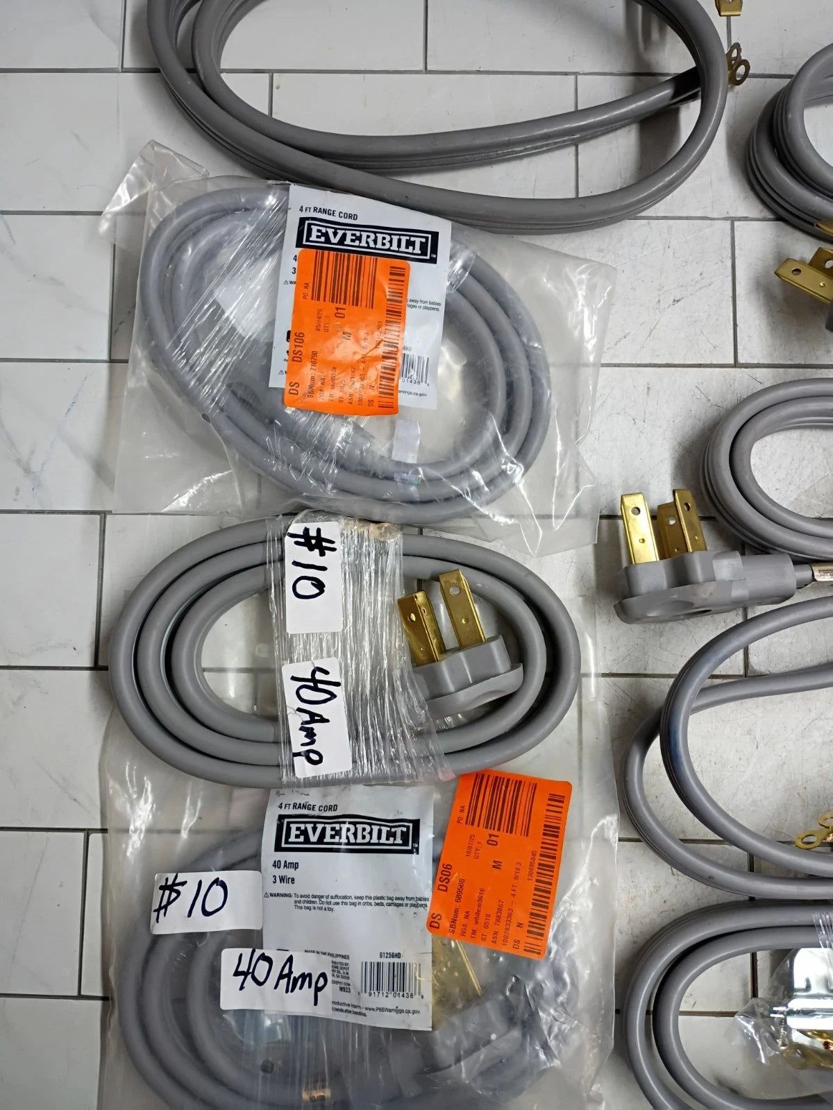 8pk Everbilt 61256HD 4 ft. 40 Amp 3 Wire 6/8 3-Wire Electric Range Plug, OB,