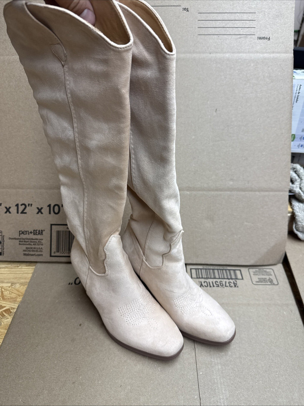 women’s size 5 1/2 light pink knee-high western boot 3 inch heel