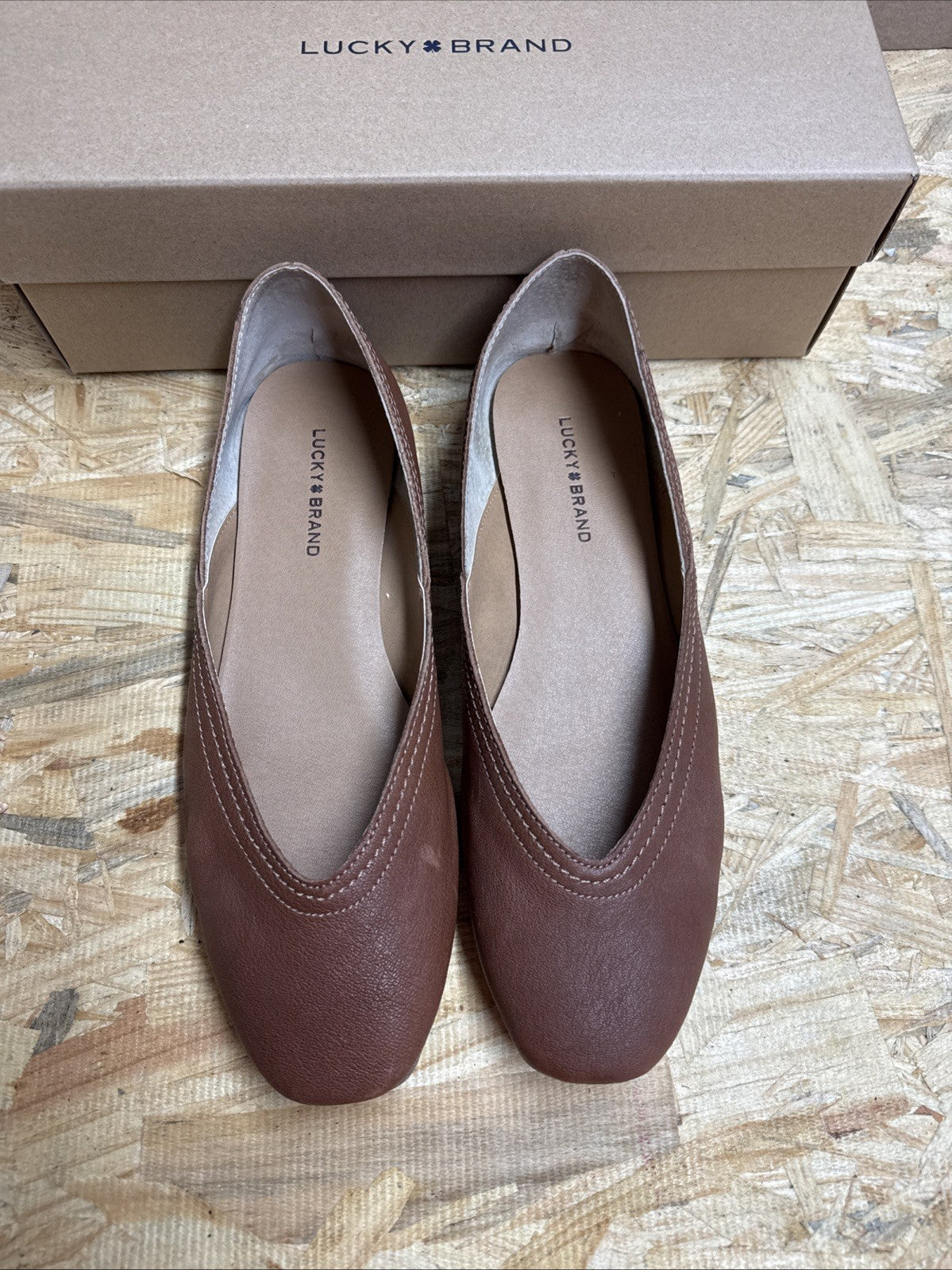 Lucky Brand Womens Size 8.5 Leather Brown Ballet Flats Alba Umber Oyster