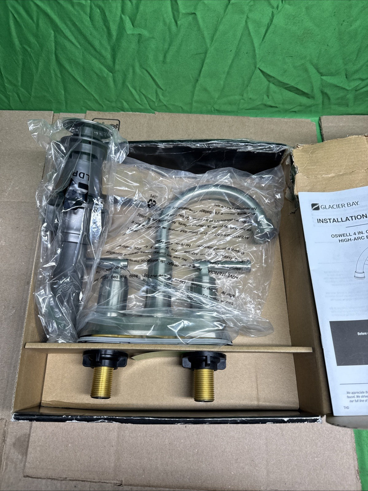 Glacier Bay Oswell 4 in. Centerset 2 Handle Bathroom Faucet, Brushed Nickel