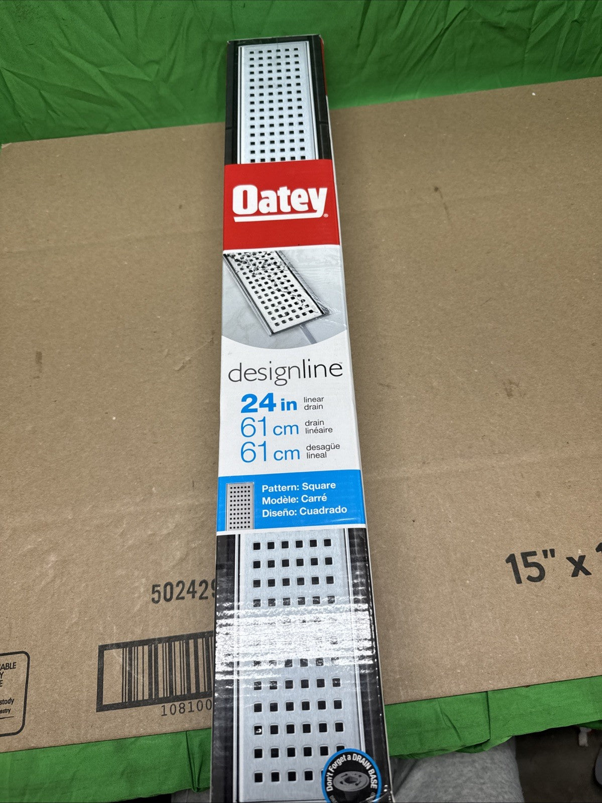 Oatey Designline 24 in. Stainless Steel Linear Shower Drain with Square Pattern