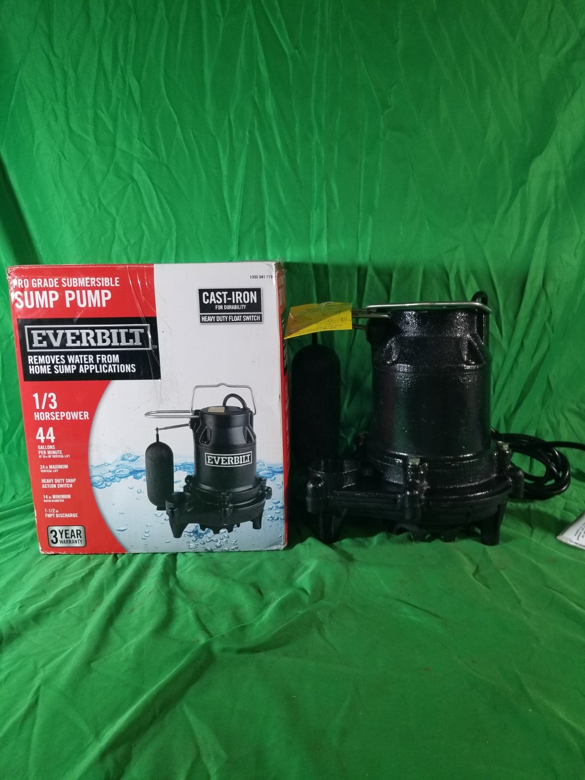 Everbilt 1/3 HP Cast Iron Submersible Sump Pump New-Open Box