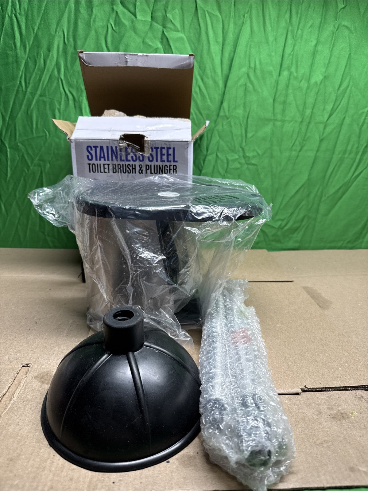 Stainless Steel Bathroom Cleaning Toilet Bowl Brush and Plunger Combo Set Black