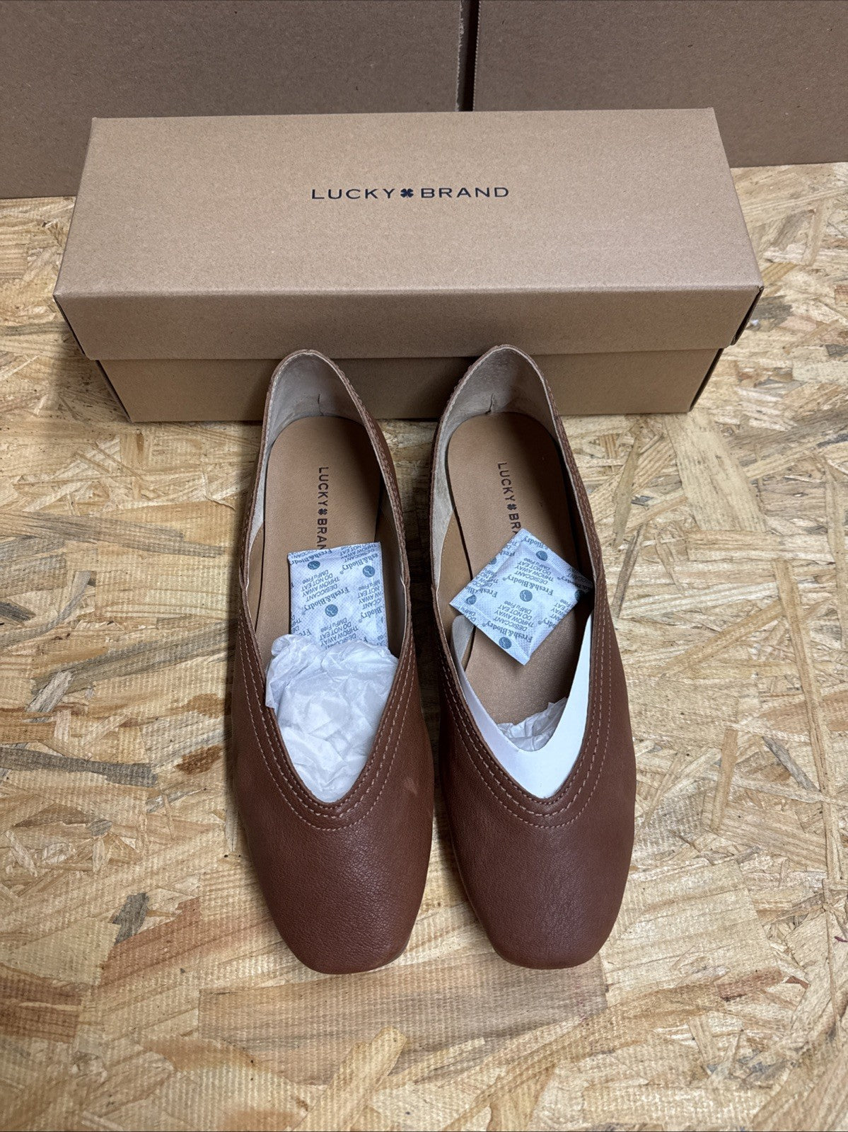 Lucky Brand Womens Size 8.5 Leather Brown Ballet Flats Alba Umber Oyster