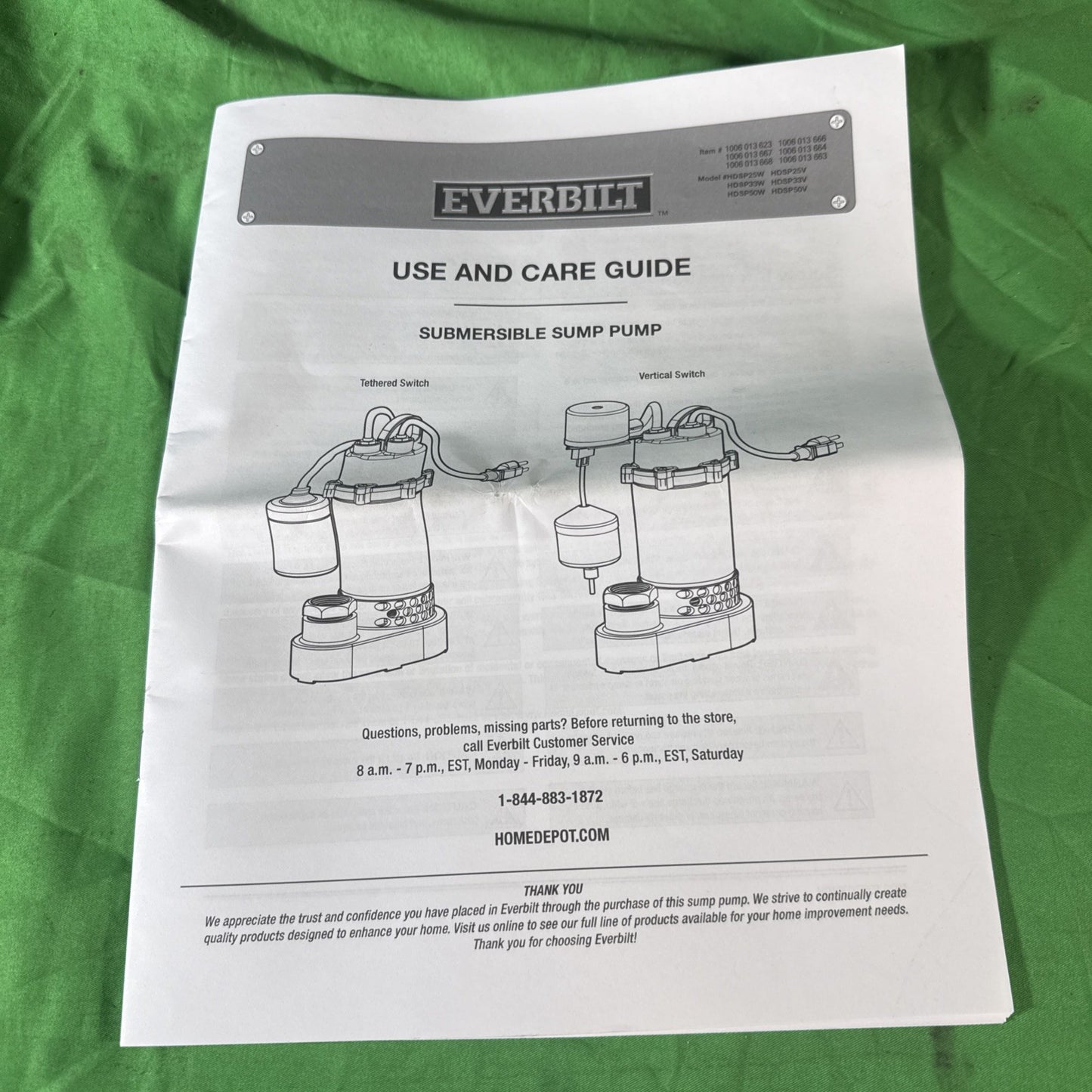 Everbilt 1/3 HP Corrosion Resistant Aluminum Sump Pump w/ Tether Switch USED.