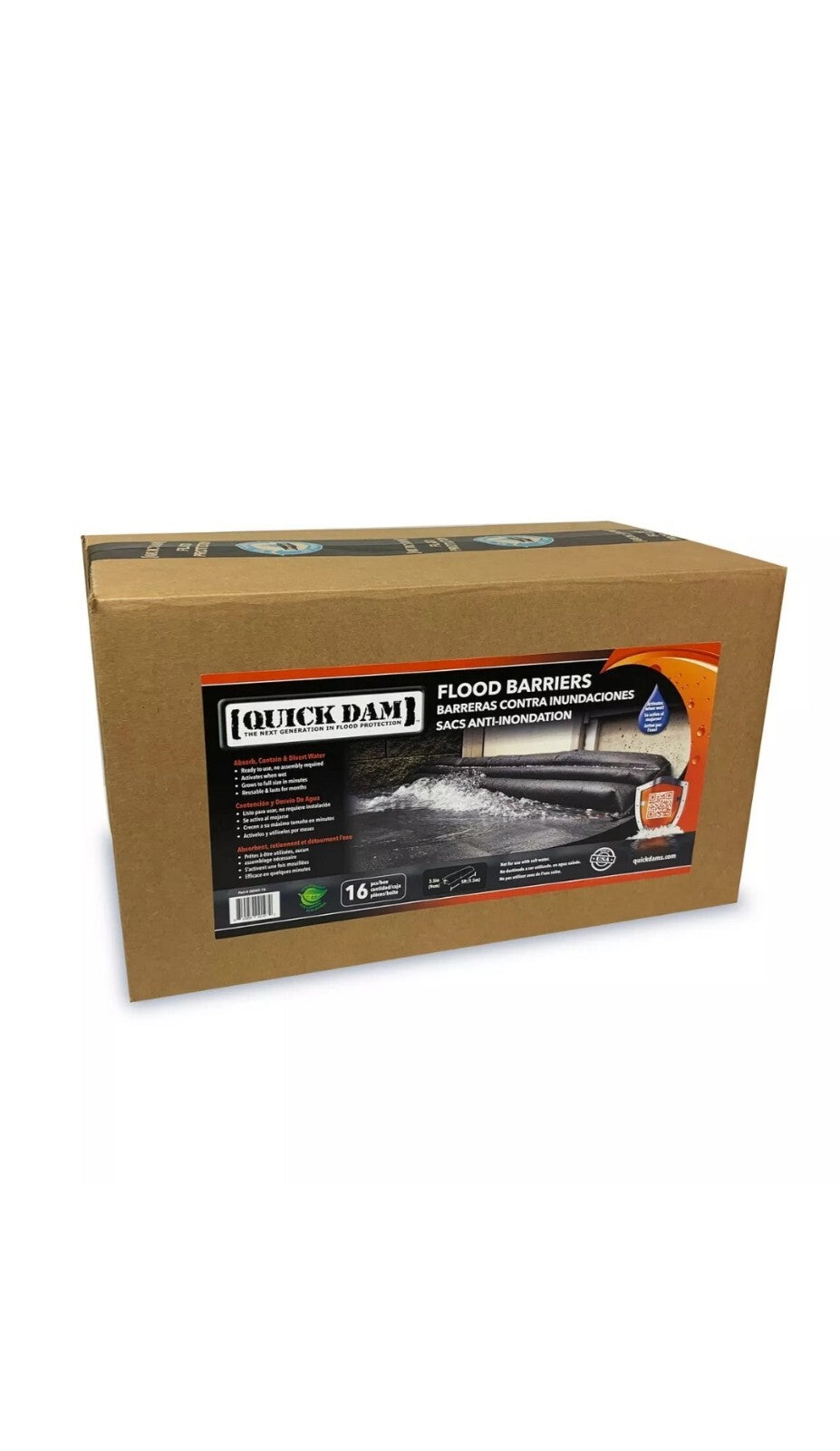 Quick Dam Water Activated Flood Barriers 1.5m 5ft Pack of 16 QD65-16