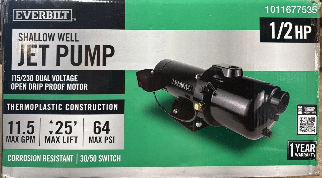 Everbilt 1/2 HP Shallow Well Jet Pump 1011677535 *Read Description.