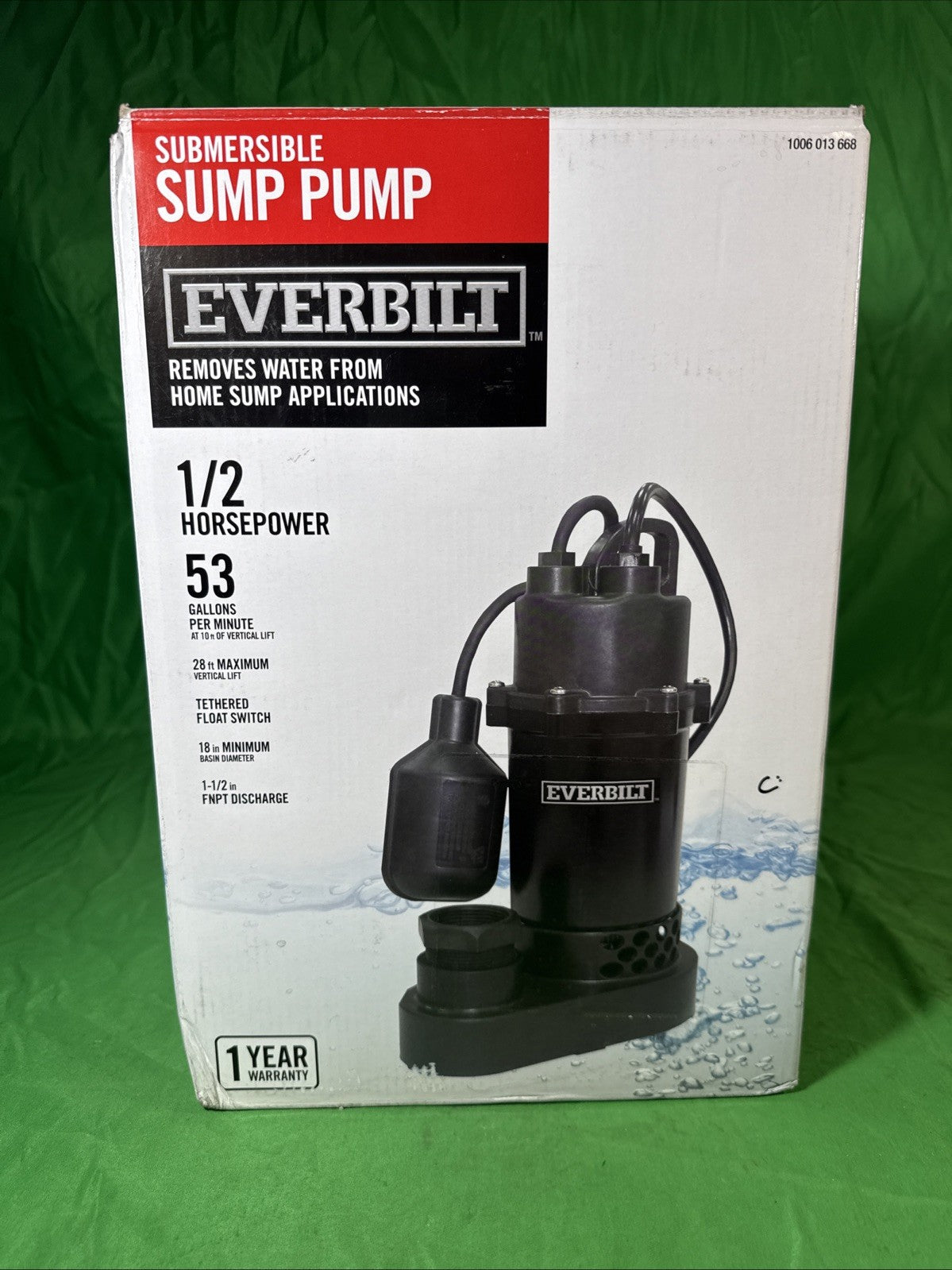 Everbilt HDSP50W 1/2 HP Submersible Aluminum Sump Pump with Tethered Switch