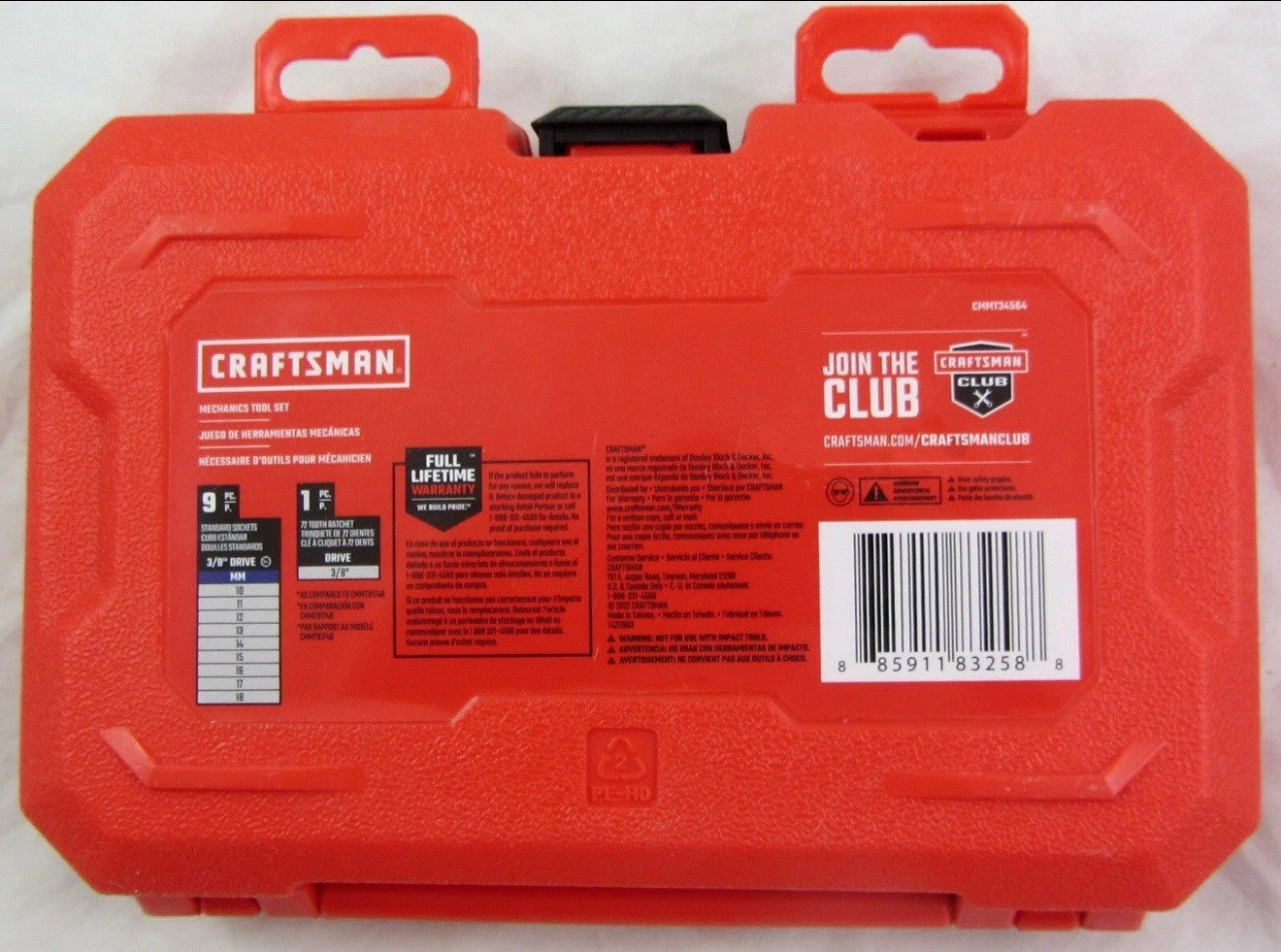 CRAFTSMAN 10 Pc 3/8" Metric 6 Pt. Mechanics Socket & Ratchet Set with Hard Case