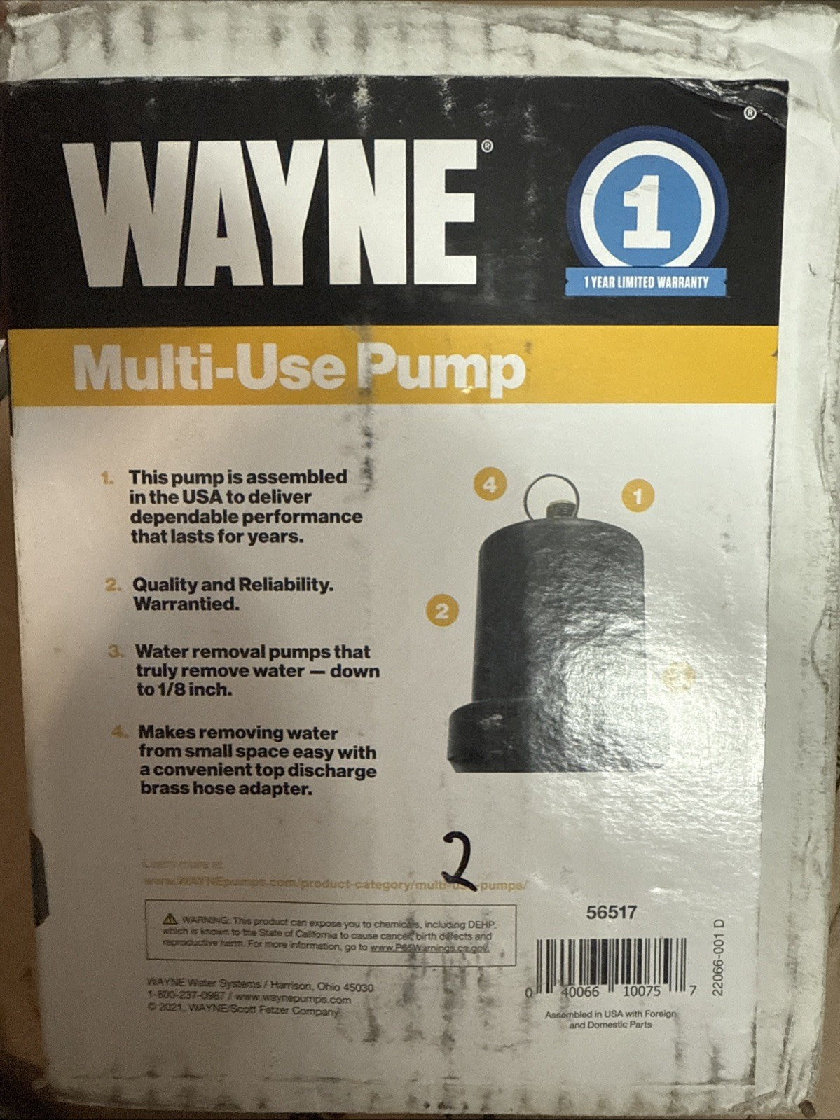 Wayne TSC130 Multi-Use pump 1000 Gallons/Hour Thermoplastic NEW OPEN BOX