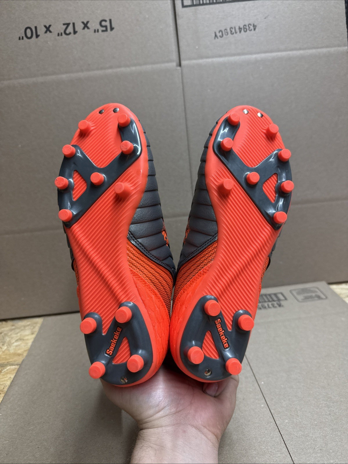 SAEKEKE Big Kids Unisex 5 Soccer Rugby Futbol Shoes Cleats Orange Silver NEW