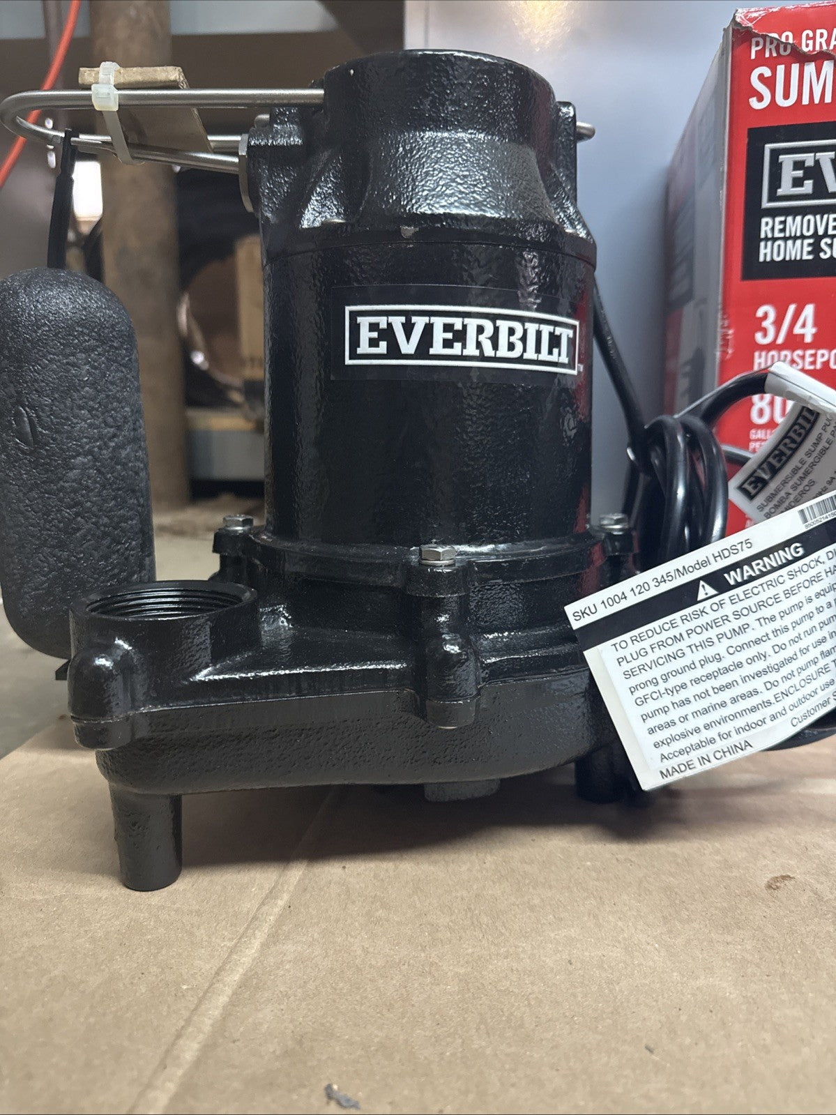 Everbilt 3/4HP Cast-Iron Pro-Grade Submersible Sump Pump 1004 120 345 HDS75