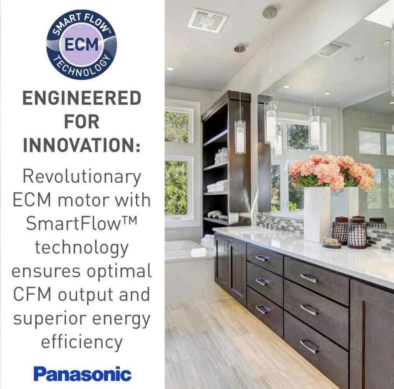 Panasonic Bath Fan 7.5”Hx13"W 110Cfm Exhaust Fan Led Light Whisper Green Select