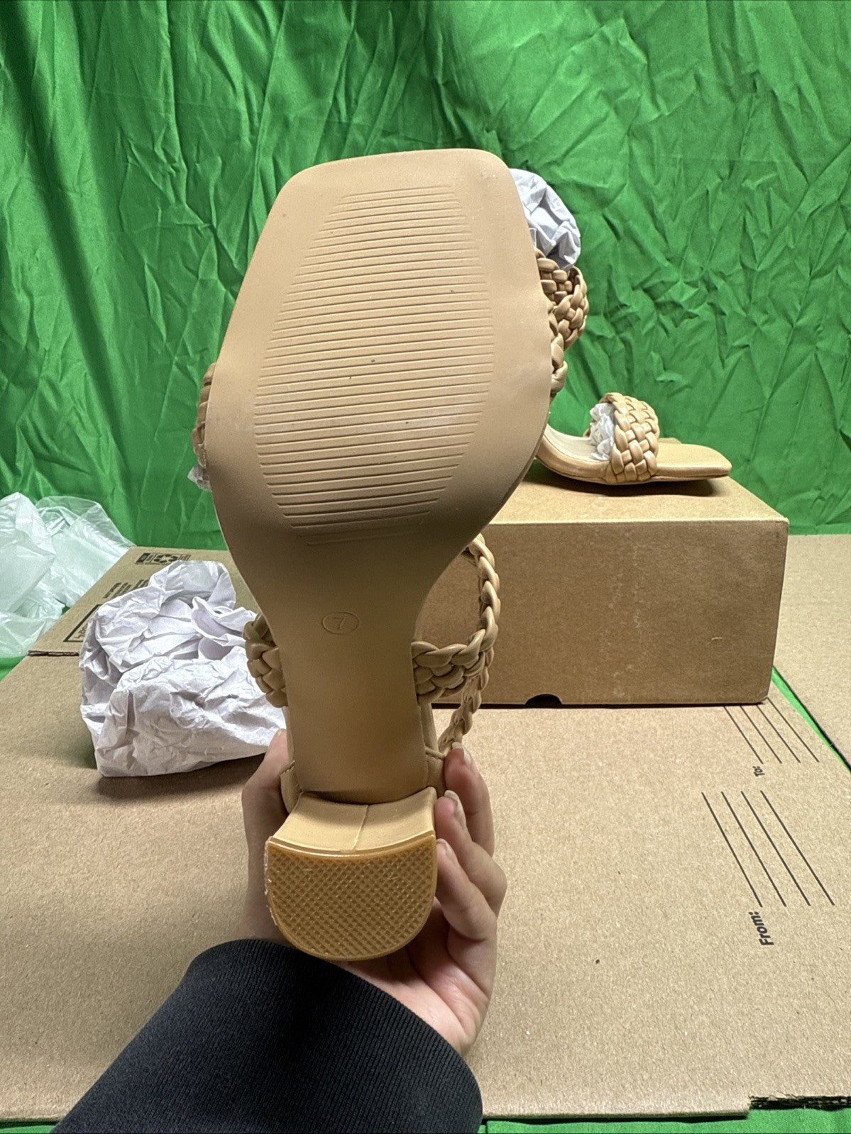 Ermonn Womens 7 Chunky High Heel Sandals Open Toe Woven Ankle Crisscross