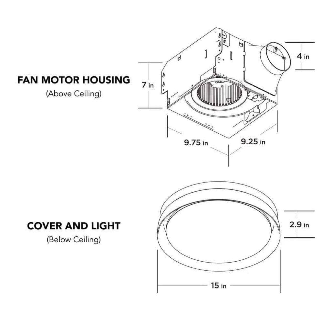 80/110 CFM Ceiling Mount Room Side Installation Round Bathroom Exhaust Fan w/LED