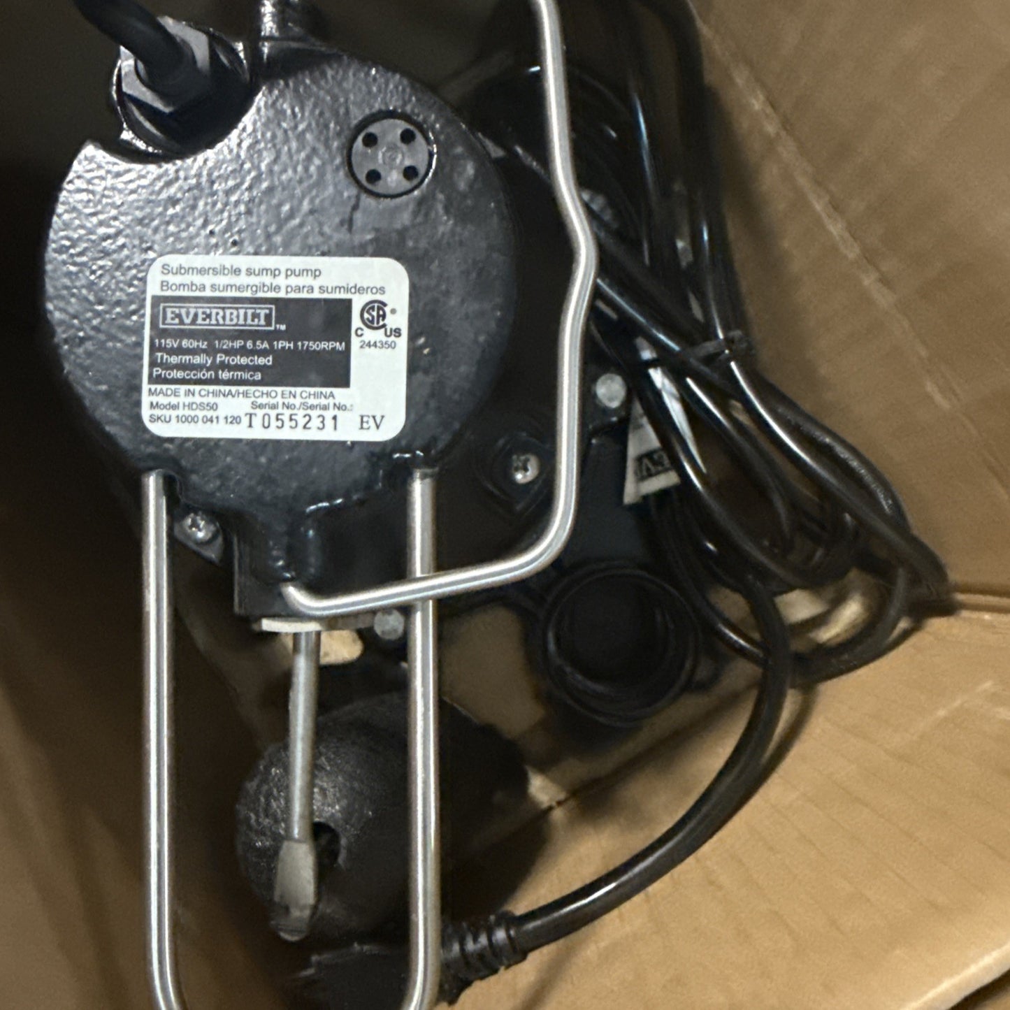 Everbilt 1/2 HP Cast Iron Sump Pump Model # HDS50 OPEN BOX