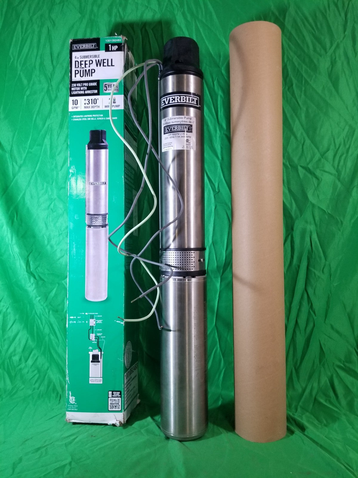 EVERBILT HDSUB10-102 Deep Well Pump 4” Submersible 1 HP 10 GPM 2 Wire 310’