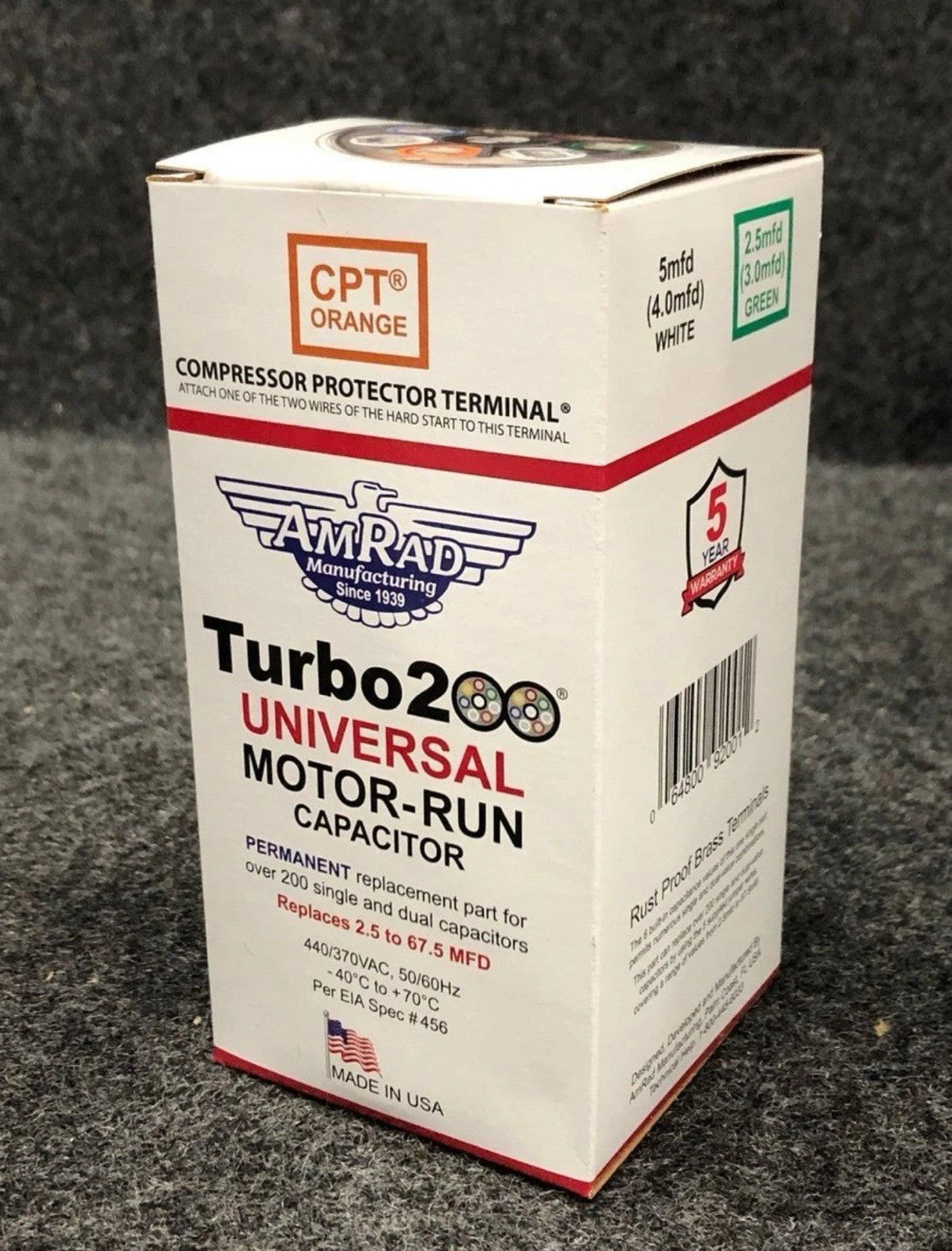 Turbo 200 Multiple Tapped Motor Run Capacitor 67.5 Mfd 440 Vac Ultramet HVAC A/C