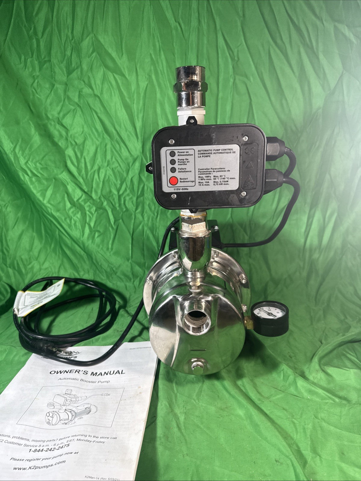 K2 Pumps Automatic Booster Pump 3/4 Hp Lead Free Stainless Steel 115V