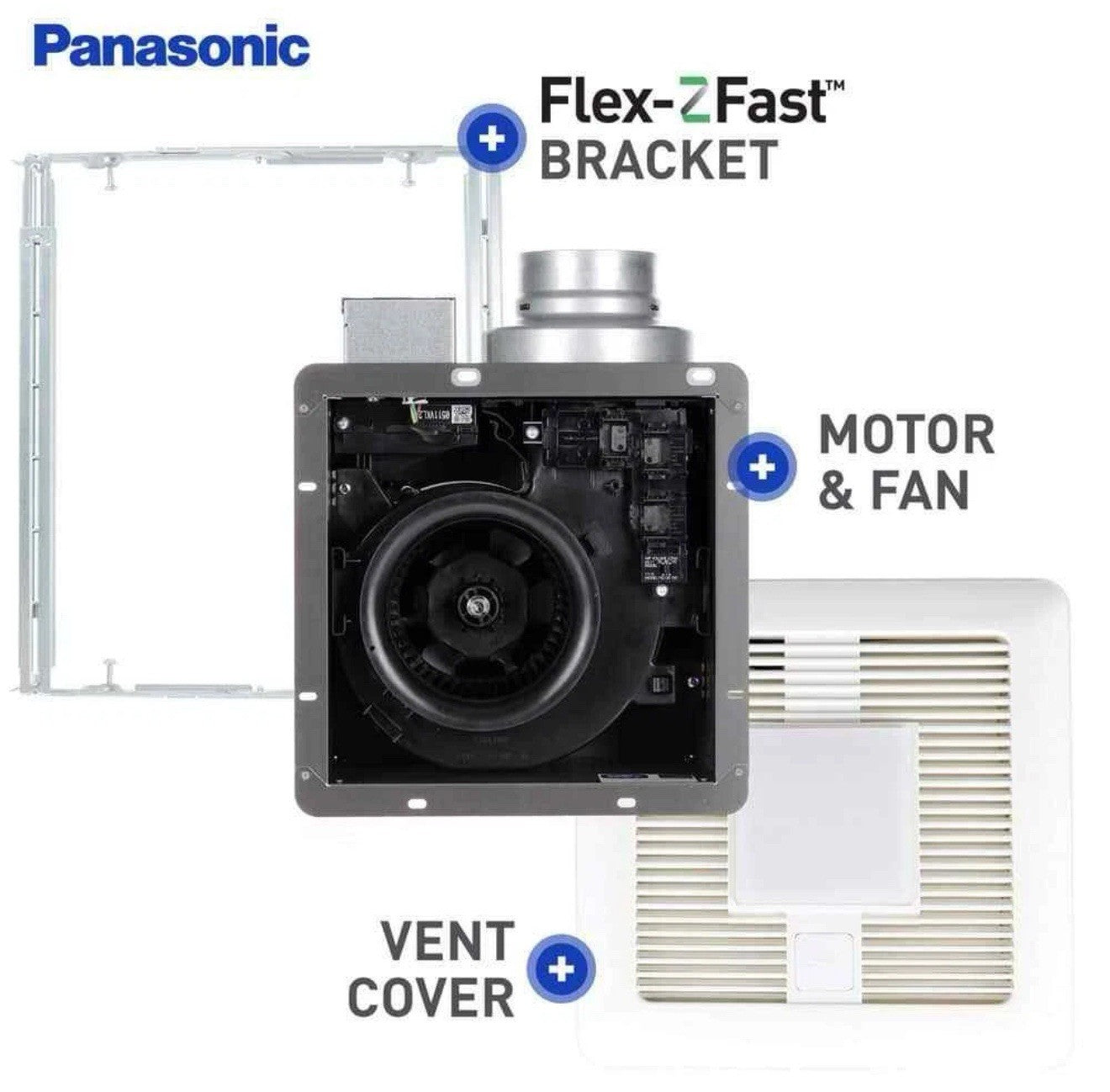 Panasonic Bath Fan 7.5”Hx13"W 110Cfm Exhaust Fan Led Light Whisper Green Select