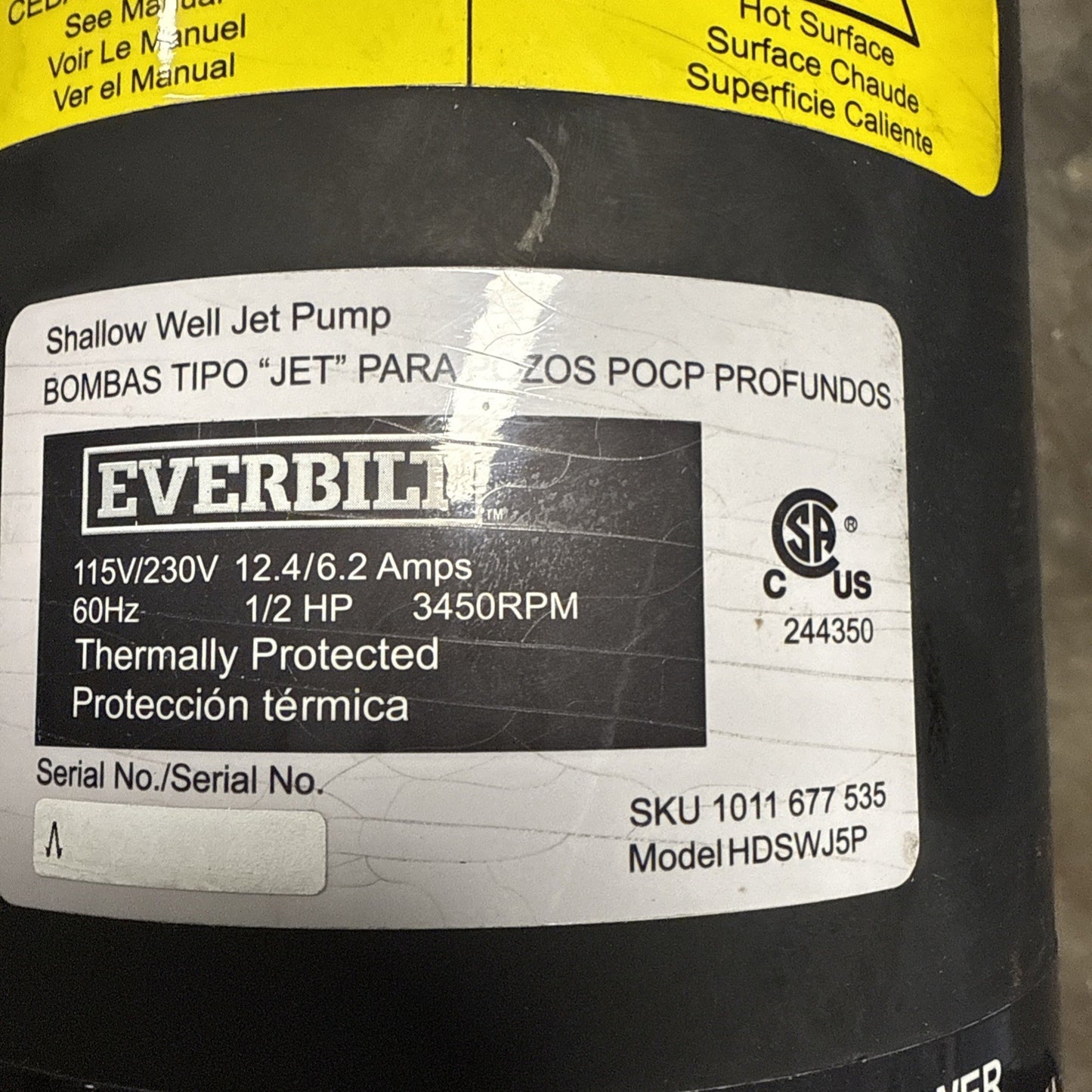 Everbilt 1/2 HP Shallow Well Jet Pump 1011677535 *Read Description