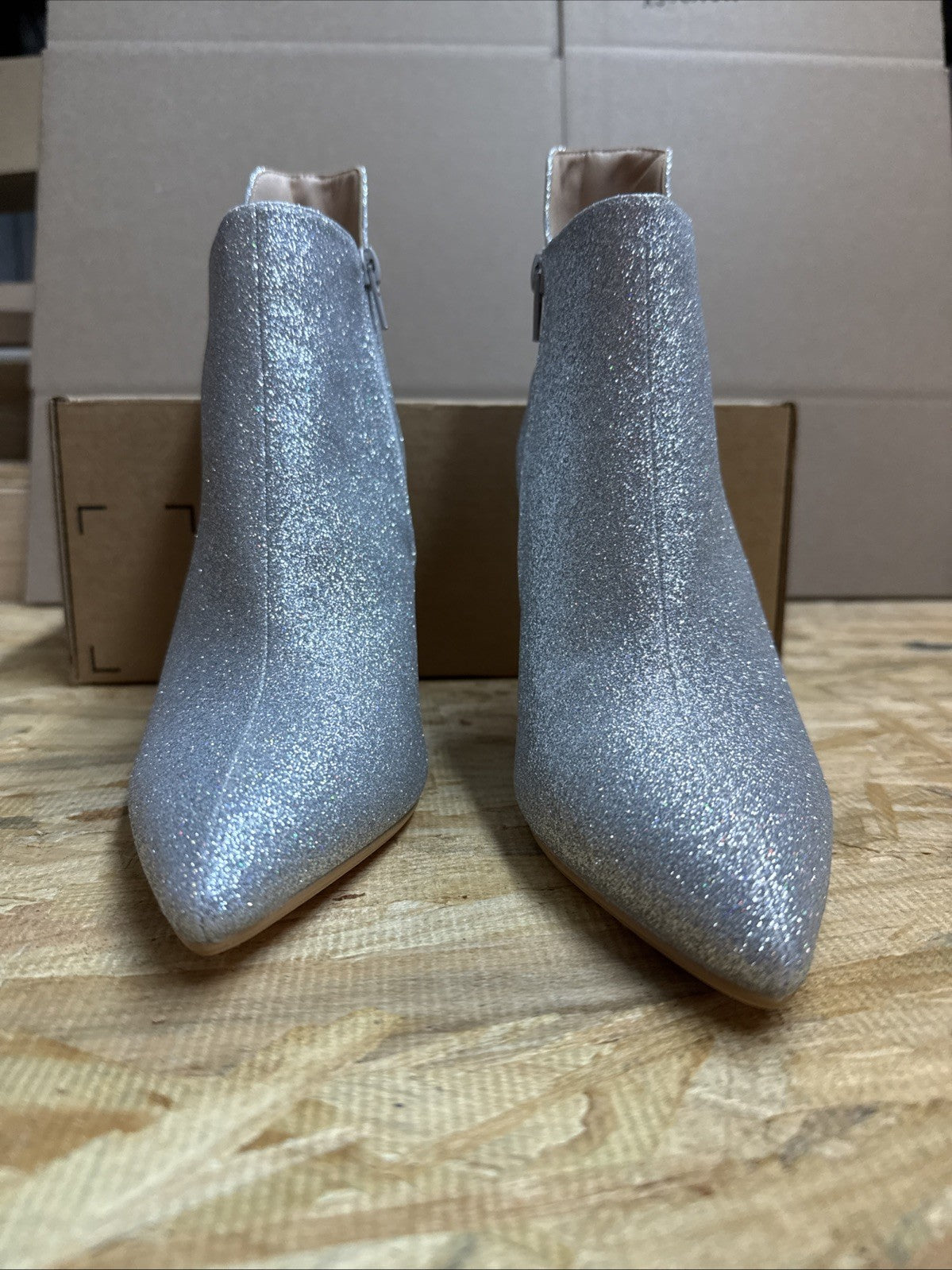 Allegra K Glitter Sparkle Stiletto Heel Zip Ankle Boots Sz 9